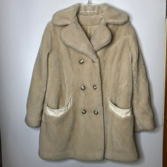 Sears Jackets & Blazers - Vintage Sears Fashion Womens Teddy Coat Plush Double Breasted Cream L LARGE
